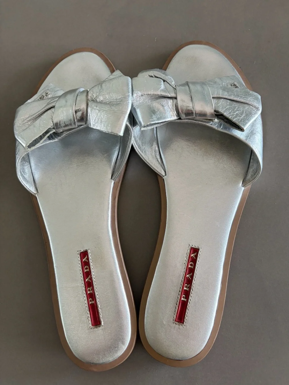 Prada Silver Bow Slide Sandals for Women - Picture 2 of 4